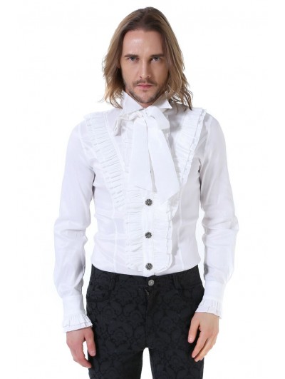 Pentagramme White Long Sleeves Bowtie Gothic Blouse for Men