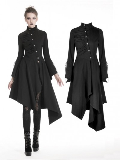 Dark in Love Black Gothic Punk Asymmetrical Long Jacket for Women