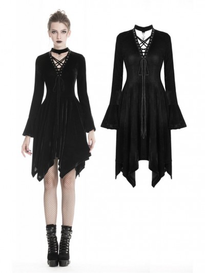 Dark in Love Black Fashion Gothic Punk Velvet Casual Irregular Dress