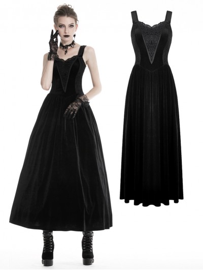 Dark in Love Black Vintage Gothic Velvet Maxi Prom Party Dress