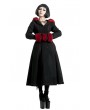 Punk Rave Black and Red Gothic Two Wear Woolen Initation Fur Long Winter Coat for Women