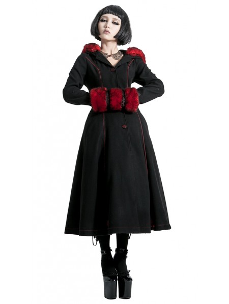 Punk Rave Black and Red Gothic Two Wear Woolen Initation Fur Long ...