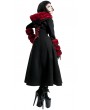 Punk Rave Black and Red Gothic Two Wear Woolen Initation Fur Long Winter Coat for Women