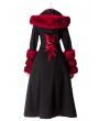 Punk Rave Black and Red Gothic Two Wear Woolen Initation Fur Long Winter Coat for Women