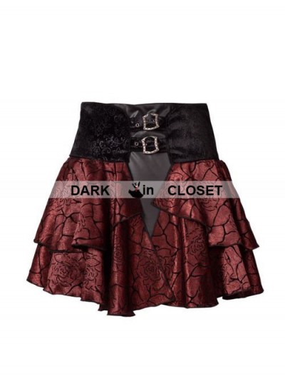 Pentagramme Wine Red Rose Pattern Gothic Short Skirt