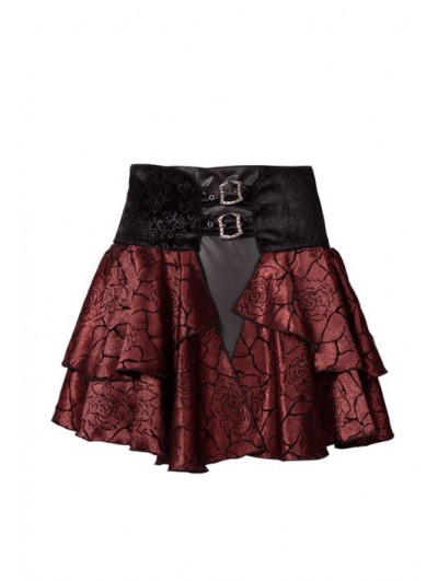 Pentagramme Wine Red Rose Pattern Gothic Short Skirt