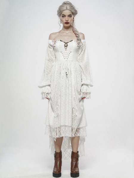 Punk Rave White Vintage Gothic Victory Day Lace High-Low dress ...