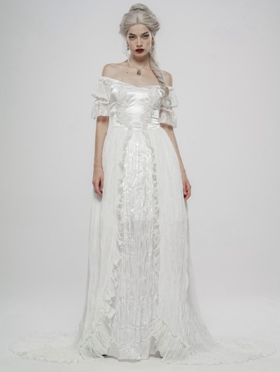 Punk Rave White Vintage Gothic Victorian off-the-Shoulder Long Dress