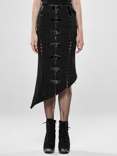 Punk Rave Deadly Game Black Gothic Military Half Fishtail Skirt