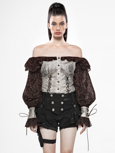 Punk Rave Steampunk Off-the-Shoulder Long Sleeve Blouse for Women