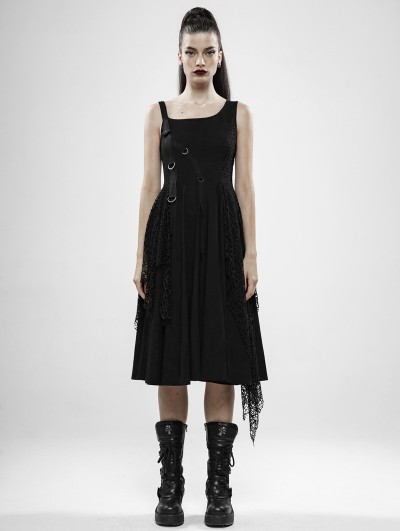 Punk Rave Black Gothic Punk Rebellious Girl Irregular Dress
