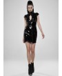 Punk Rave Black Gothic Punk Latex Chinese Style Short Dress