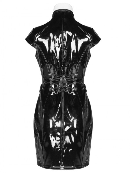 Punk Rave Black Gothic Punk Latex Chinese Style Short Dress ...