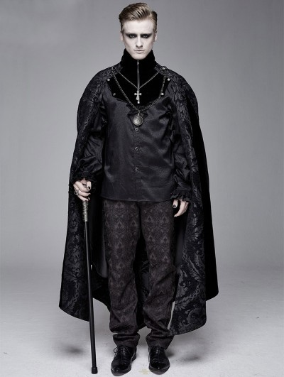 Devil Fashion Black Vintage Palace Jacquard Gothic Long Cape for Men