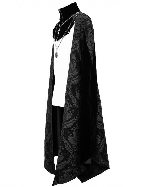 Devil Fashion Black Vintage Palace Jacquard Gothic Long Cape for Men ...