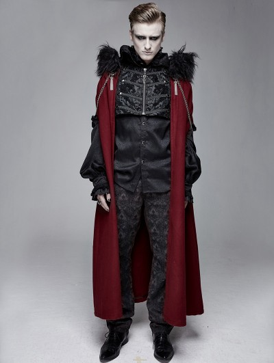 Devil Fashion Black and Red Vintage Palace Jacquard Gothic Long Cape for Men