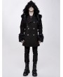 Devil Fashion Black Men's Gothic Punk Winter Hooded Coat with Detachable Shoulder Accessory