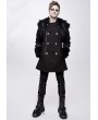 Devil Fashion Black Men's Gothic Punk Winter Hooded Coat with Detachable Shoulder Accessory