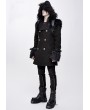 Devil Fashion Black Men's Gothic Punk Winter Hooded Coat with Detachable Shoulder Accessory