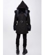 Devil Fashion Black Men's Gothic Punk Winter Hooded Coat with Detachable Shoulder Accessory