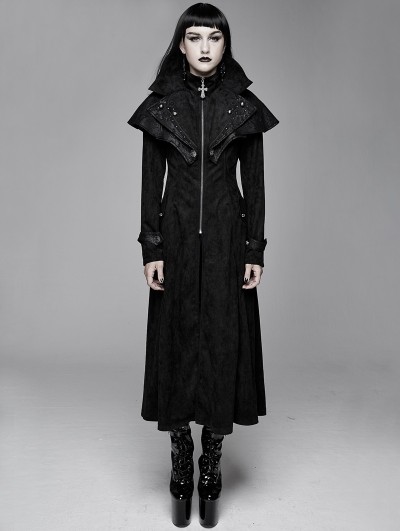 Devil Fashion Black Vintage Gothic Rivet Long Cape Design Coat for Women