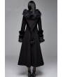 Devil Fashion Black Gothic Fur Winter Warm Long Hooded Coat for Women