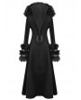 Devil Fashion Black Gothic Fur Winter Warm Long Hooded Coat for Women
