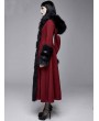 Devil Fashion Red and Black Gothic Fur Winter Warm Long Hooded Coat for Women