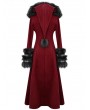 Devil Fashion Red and Black Gothic Fur Winter Warm Long Hooded Coat for Women