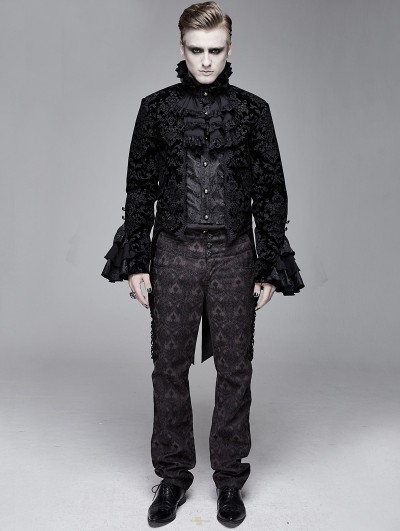 Devil Fashion Black Vintage Gothic Victorian Tuxedo Party Jacquard Jacket for Men