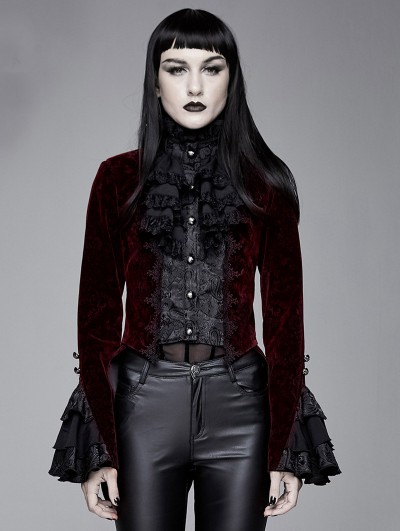 Devil Fashion Red Vintage Gothic Victorian Tuxedo Party Velvet Jacket for Women