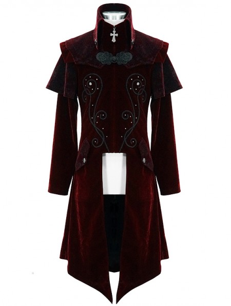 Devil Fashion Red Gothic Victorian Vintage Long Velvet Tailcoat for Men ...