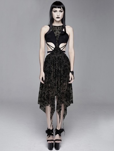 Devil Fashion Black Vintage Pattern Sexy Gothic Hollow-out Irregular Dress