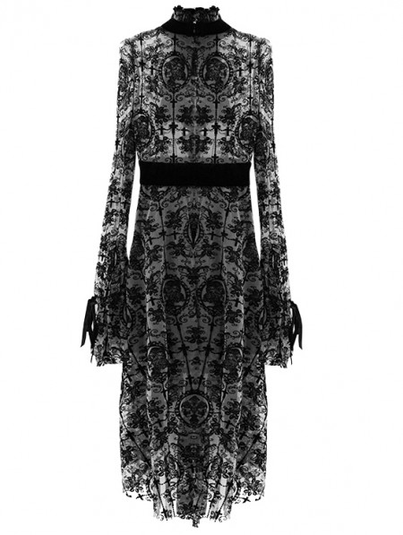 Devil Fashion Black Vintage Pattern Sexy Gothic Long Sleeve High-Low ...