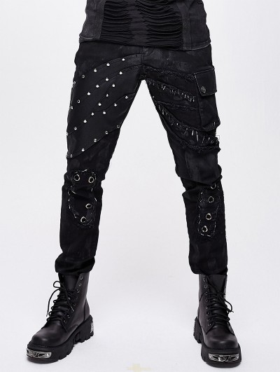 Devil Fashion Black Gothic Punk Rock Rivet Long Pants for Men