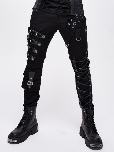 Devil Fashion Black Gothic Punk Metal Long Pants for Men 