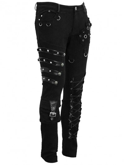 Devil Fashion Black Gothic Punk Metal Long Pants for Men 