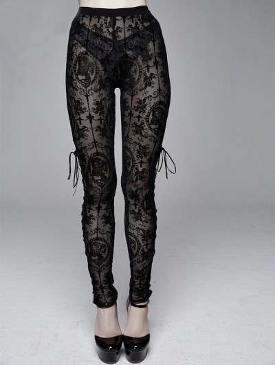 Devil Fashion Black Vintage Gothic Transparent Legging for Women