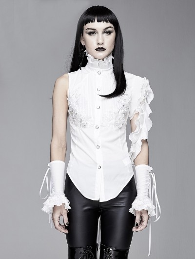 Devil Fashion White Gothic One-Shoulder Asymmetric Blouse for Women