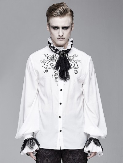 Devil Fashion White Vintage Gothic Palace Bowtie Shirt for Men