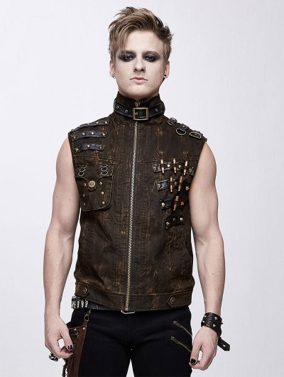 Devil Fashion Brown Do Old Style Gothic Punk Rock Vest Top for Men