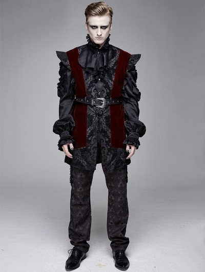 Devil Fashion Black and Red Men's Vintage Gothic Waistcoat with Detachable Belt 