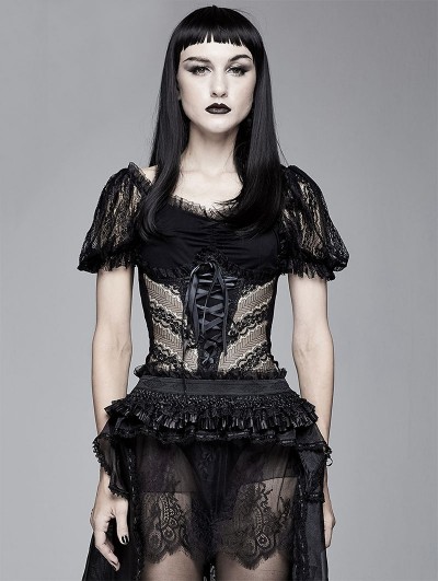 Devil Fashion Black Gothic Sexy Short Sleeve Shirt for Women