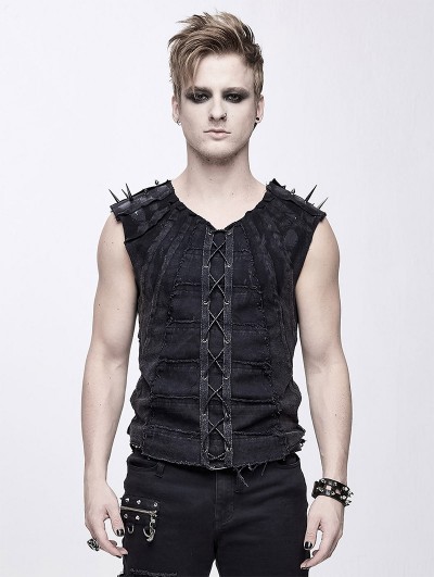 Devil Fashion Black Gothic Punk Rock Rivet Sleeveless Vest Top for Men