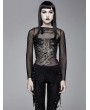 Devil Fashion Black Gothic Sexy Long Sleeve Transparent T-Shirt for Women