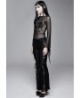 Devil Fashion Black Gothic Sexy Long Sleeve Transparent T-Shirt for Women