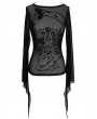 Devil Fashion Black Gothic Sexy Long Sleeve Transparent T-Shirt for Women