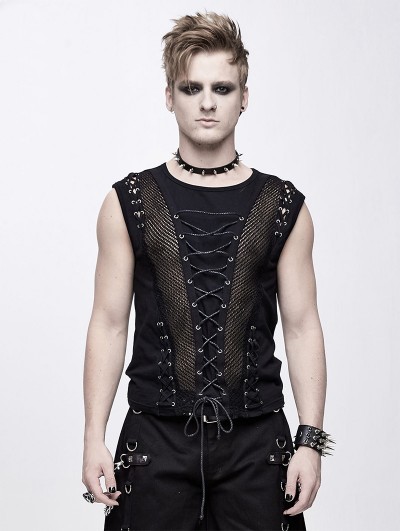 Devil Fashion Black Gothic Punk Front Stap Sleeveless T-Shirt for Men