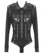 Devil Fashion Black Gothic Siamese Military Uniform Semitransparent T-Shirt for Women