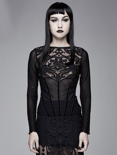 Devil Fashion Black Vintage Gothic Sexy Long Sleeve T-Shirt for Women
